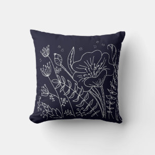 Cojín Decorativo Elegante Moderno Flores Azules y Blancas