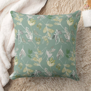 Cojín Decorativo Elegante Moderno Hojas de Plata Verde Salvia Folla