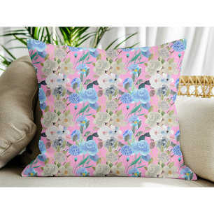 Cojín Decorativo Elegante Moderno Whimsical Floral Stripes Pink