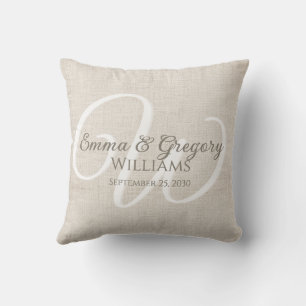 Cojín Decorativo Elegante Monograma Blanco de Lino