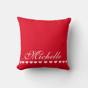 Cojín Decorativo Elegante Monograma Corazón Blanco Rojo