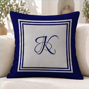 Cojín Decorativo Elegante Monograma Cuadrado Moderno Gris Azul
