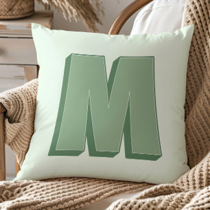 Cojín Decorativo Elegante Monograma de Letra M Inicial Personalizad