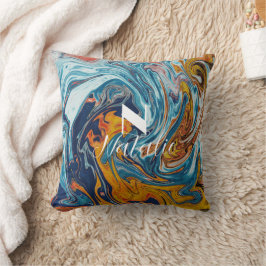 Cojín Decorativo Elegante Monograma de Oro Azul de Lujo