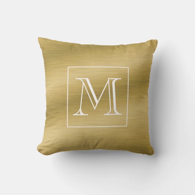 Cojín Decorativo Elegante Monograma de oro cepillado (Anverso)