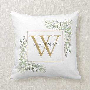 Cojín Decorativo Elegante Monograma de Oro Foliage