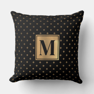 Cojín Decorativo Elegante Monograma de Oro Negro