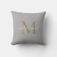 Elegante Monograma Dorado Nombres Boda Gris