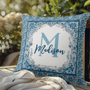 Cojín Decorativo Elegante Monograma Floral Acuarela Vintage