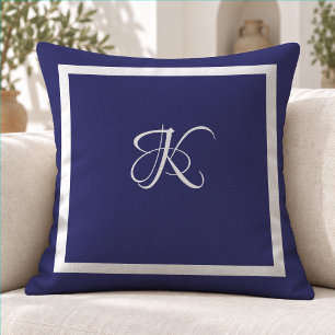 Cojín Decorativo Elegante monograma inicial gris azul