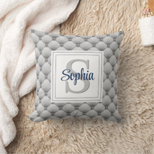 Cojín Decorativo Elegante Monograma Inicial y Nombre en Plata