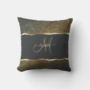 Cojín Decorativo Elegante Monograma Moderno con Toque de Oro