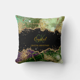 Cojín Decorativo Elegante Monograma moderno negro y verde Purpurina