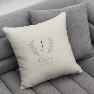 Cojín Decorativo Elegante monograma negro y blanco nombre