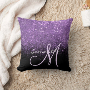 Cojín Decorativo Elegante Monograma Purpurina y Negro