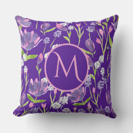 Cojín Decorativo Elegante Monograma Romántico Morado Feminino Flora