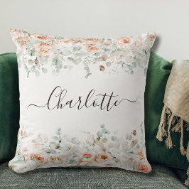 Cojín Decorativo Elegante Monograma Rústico Rosa Vegetación Floral