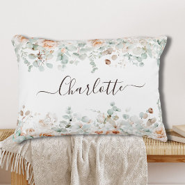 Cojín Decorativo Elegante Monograma Rústico Rosa Vegetación Floral