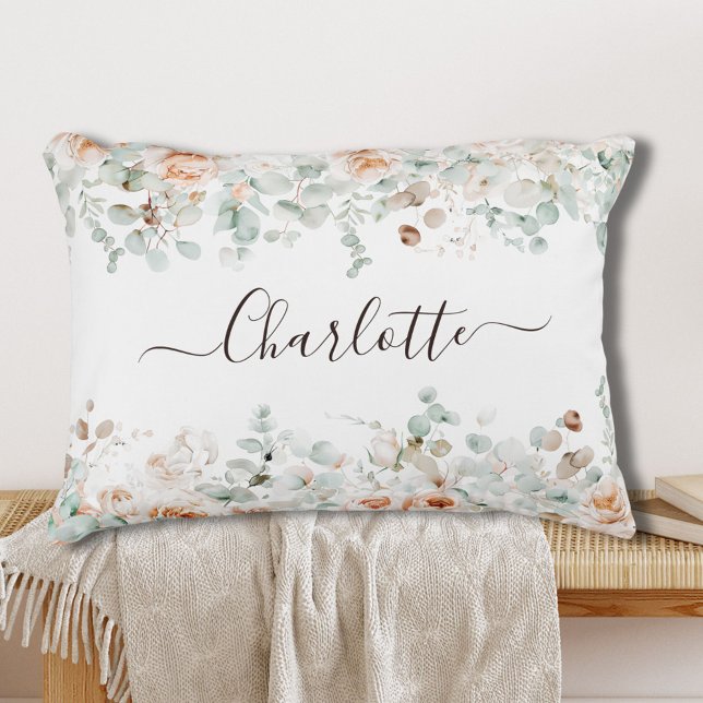 Cojín Decorativo Elegante Monograma Rústico Rosa Vegetación Floral (In situ)