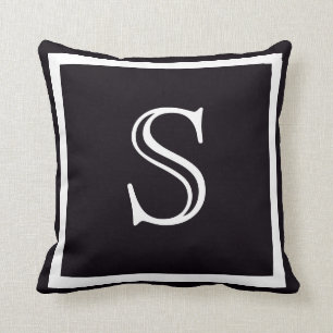 Cojín Decorativo Elegante Monogramado en blanco y negro sólido