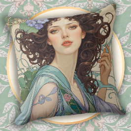 Cojín Decorativo Elegante mujer de pelo oscuro Art Nouveau