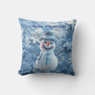 Cojín Decorativo Elegante muñeco de nieve adorable en 3D floral azu
