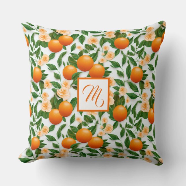 Cojín Decorativo Elegante Naranja monogramado Valencia Decorativo (Anverso)