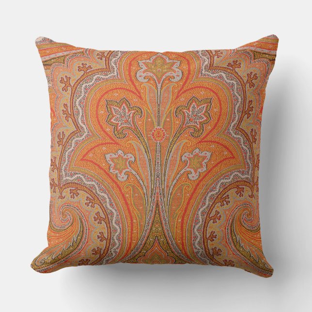 Cojín decorativo elegante Naranja parisino Paisley (Anverso)