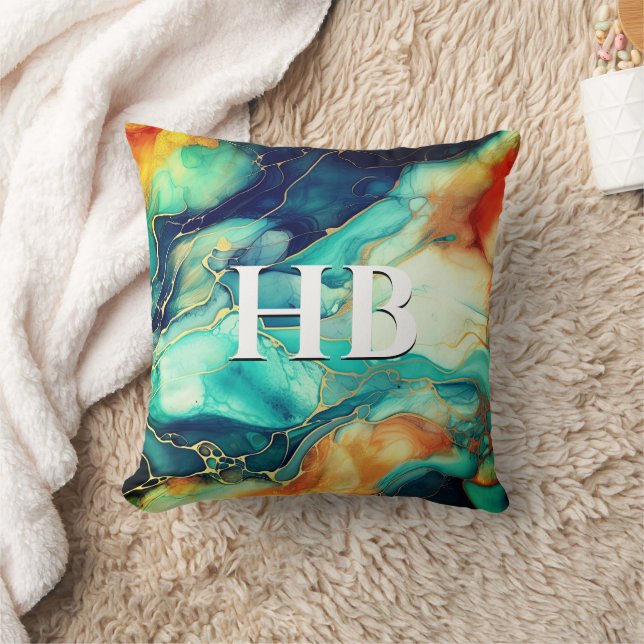 Cojín Decorativo Elegante naranja turquesa arte de mármol falso pur (Manta)