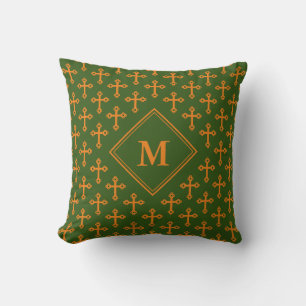 Cojín Decorativo Elegante Naranja verde monograma CRUZ