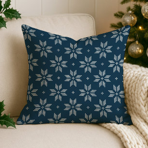 Cojín Decorativo Elegante Navidad con Copo de Nieve Nórdico Azul Ma