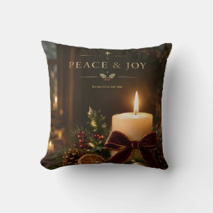 Cojín Decorativo Elegante Navidad con luz de velas, Paz y Alegría f