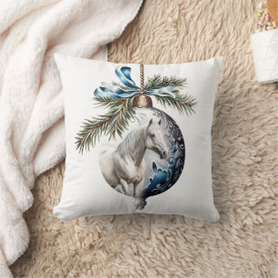 Cojín Decorativo Elegante Navidades azules cita del caballo blanco