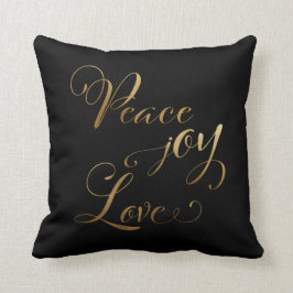 Cojín Decorativo Elegante Navidades de amor por la paz negra dorada