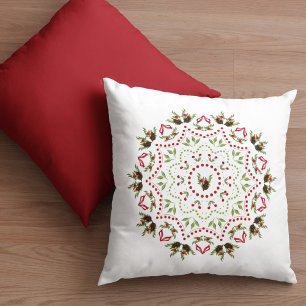 Cojín Decorativo Elegante Navidades Holly Pinecone Holiday Mandala