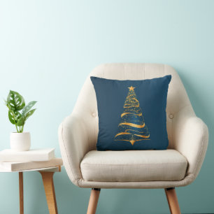 Cojín Decorativo Elegante Navidades minimalistas de árbol de oro sa