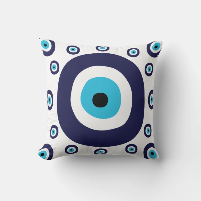 Cojín Decorativo Elegante Nazar Navy Blue Aqua Evil Eye Lucky Charm (Anverso)
