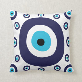 Cojín Decorativo Elegante Nazar Navy Blue Aqua Evil Eye Lucky Charm