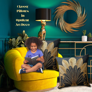 Cojín Decorativo Elegante negrita Art Deco Oro Negro 20 x 20 Algodó