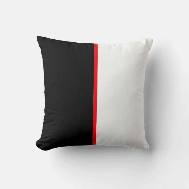 Cojín Decorativo Elegante negro y blanco con acento de línea roja (Anverso)
