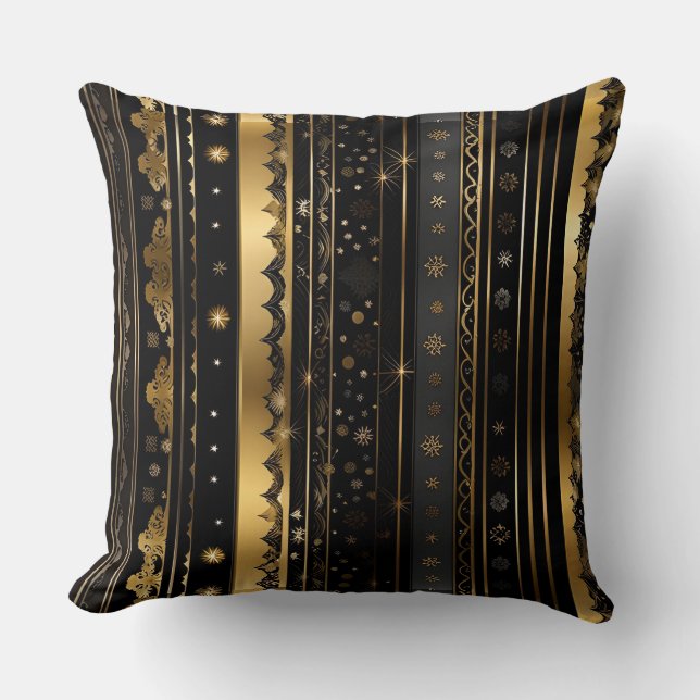 Cojín Decorativo Elegante Negro Y Dorado Vertical Striping (Anverso)