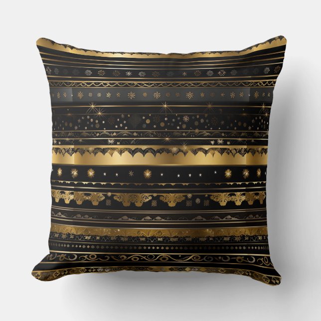 Cojín Decorativo Elegante Negro Y Oro Horizontal Striping (Anverso)