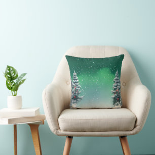 Cojín Decorativo Elegante Nieve alegre Navidad pino festividad
