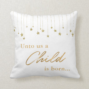 Cojín Decorativo Elegante niño de Us nació Navidades blancos de oro