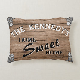 Cojín Decorativo Elegante Nombre de Familia de Madera Rústica Vinta