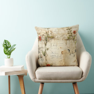 Cojín Decorativo Elegante nota de amor floral vintage