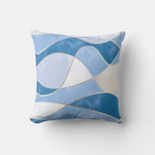 Cojín Decorativo Elegante Ola Abstracta de Oro y Mármol Azul Grunge