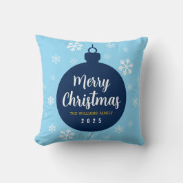 Cojín Decorativo Elegante Ornamento Azul Copo de nieve Feliz Navida