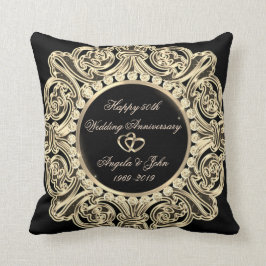 Cojín Decorativo Elegante Ornamento de Oro 50 Aniversario Boda