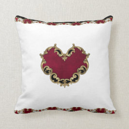 Cojín Decorativo Elegante Ornato de Oro del Corazón Rojo